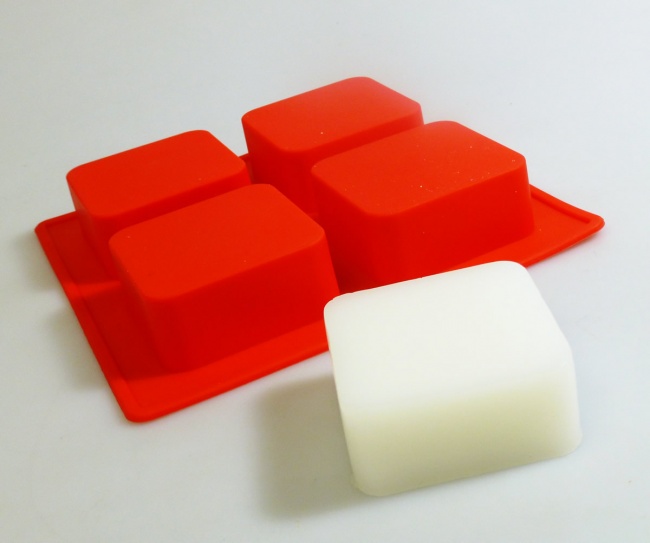 4 cell Square (Rounded Corners) RED Silicone Soap Mould