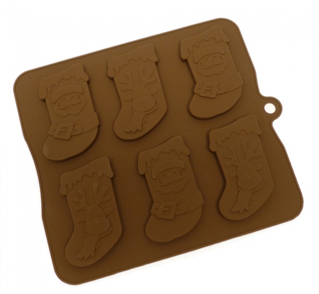 6 Christmas Stockings Chocolate / Candy Silicone Bakeware Mould SJK