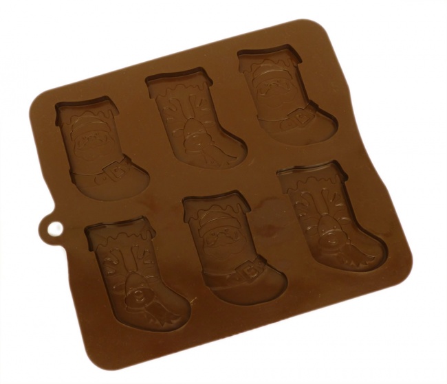 6 Christmas Stockings Chocolate / Candy Silicone Bakeware Mould SJK
