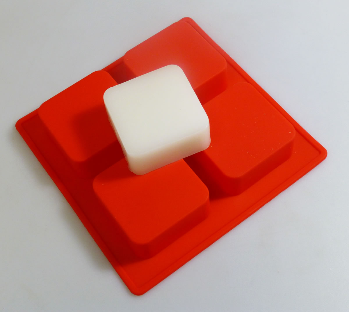 4 cell Square (Rounded Corners) RED Silicone Soap Mould Silicone Moulds