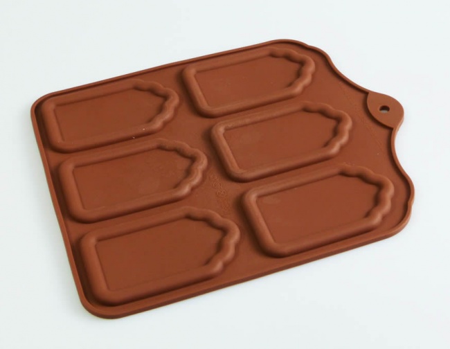 6 cell Large Size Edible Gift Tags - Silicone Chocolate Mould / Multiple Sayings