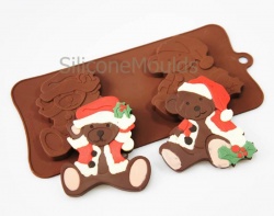 2 Large Santa Bears Chocolate / Candy Silicone Baking Mould SJK