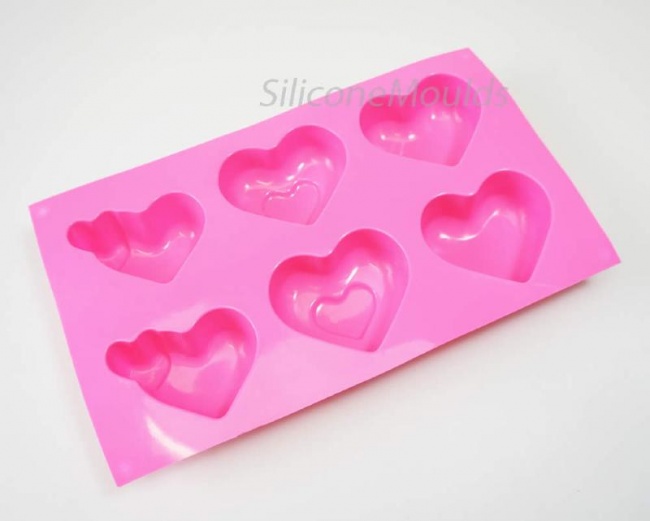 6 cell Valentine Hearts Silicone Baking Mould (3 designs in one mould)
