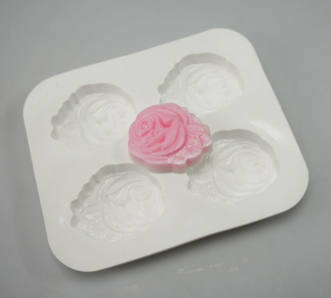ROSES - 4 cell White Silicone Soap Mould