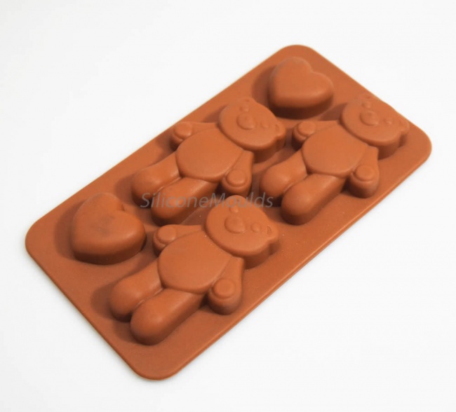 4 cell Bears and Hearts - Silicone Chocolate Mould / Wax / Plaster Craft