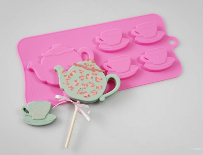 4+1 Vintage Teapot and Teacups Lolly / Novelty Chocolate Bar Silicone Mould