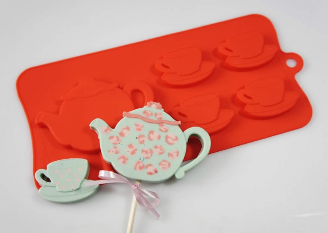 4+1 Vintage Teapot and Teacups Lolly / Novelty Chocolate Bar Silicone Mould