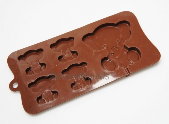 4+1 Elephant Novelty Chocolate Bar or Lolly Silicone Mould - Baby Animals