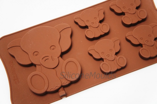 4+1 Elephant Novelty Chocolate Bar or Lolly Silicone Mould - Baby Animals