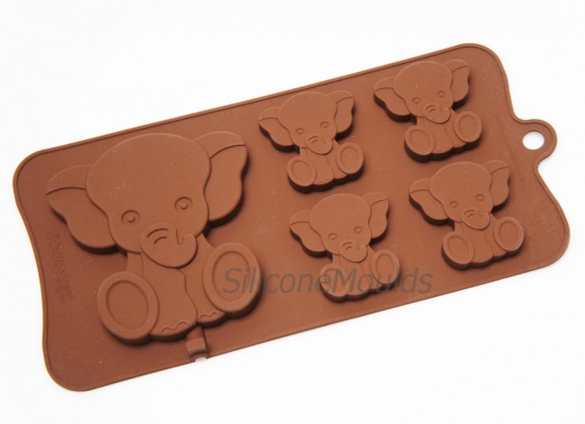 4+1 Elephant Novelty Chocolate Bar or Lolly Silicone Mould - Baby Animals