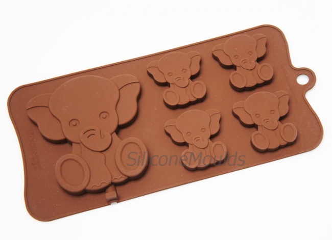 4+1 Elephant Novelty Chocolate Bar or Lolly Silicone Mould - Baby Animals