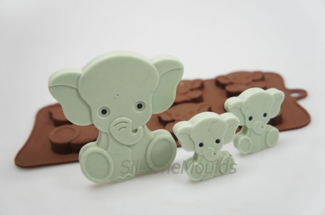 4+1 Elephant Novelty Chocolate Bar or Lolly Silicone Mould - Baby Animals