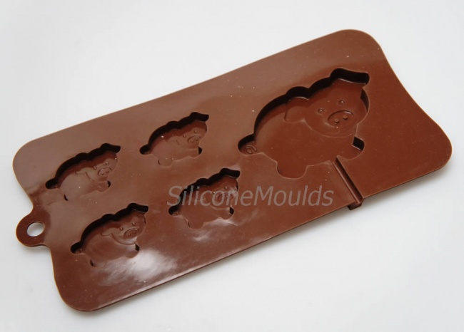 4+1 Pig / Piglets Novelty Silicone Chocolate Bar Mould - Farm Animals