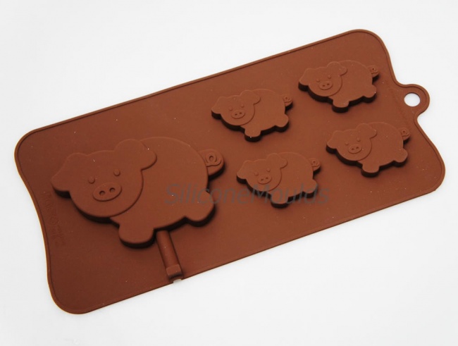 4+1 Pig / Piglets Novelty Silicone Chocolate Bar Mould - Farm Animals