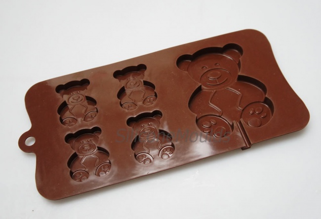 4+1 Teddy Bears Novelty Chocolate Bar or Lolly Silicone Baking Mould