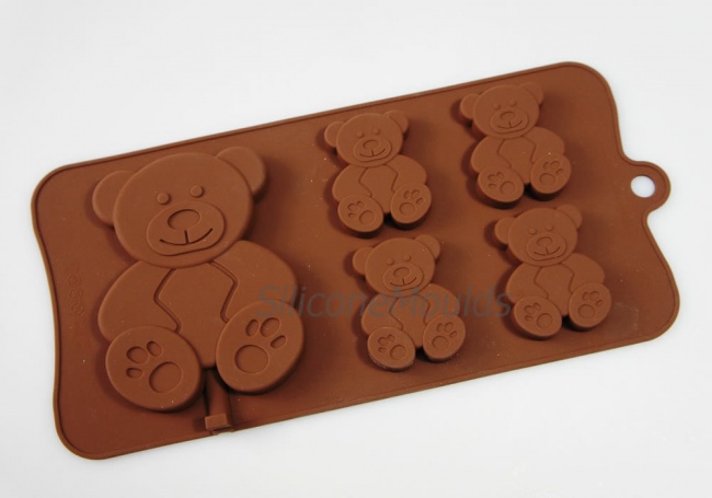 4+1 Teddy Bears Novelty Chocolate Bar or Lolly Silicone Baking Mould