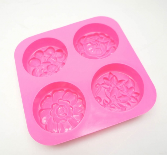 4 cell Summer Flowers - Circular Silicone Soap / Wax Mould - bar weight approx 90g