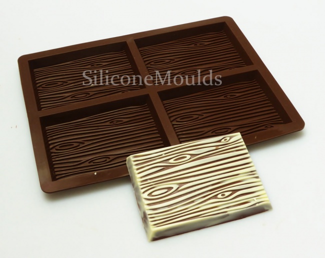 4 cell  Wood Grain Chocolate Medium Bar Collection Silicone Mould - N039