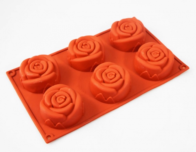 6 cell Large Deep Rose Silicone Mould (Tan Colour) - 125mls