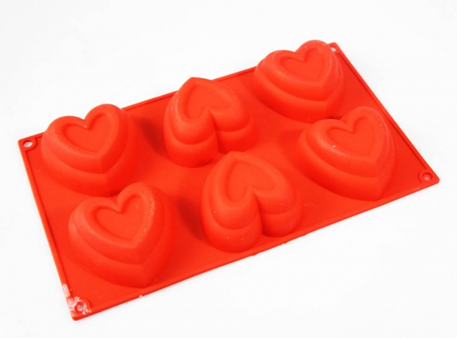 6 cell Deep Tiered Heart Silicone Mould (Red Colour) - 125mls