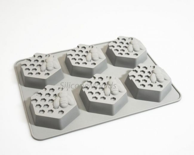 6 cell Hexagon Honey Bee (Grey) Silicone Baking / Soap Mould - 65ml vol.