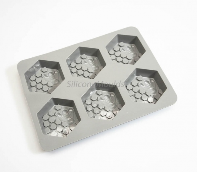 6 cell Hexagon Honey Bee (Grey) Silicone Baking / Soap Mould - 65ml vol.