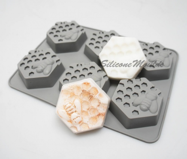 6 cell Hexagon Honey Bee (Grey) Silicone Baking / Soap Mould - 65ml vol.