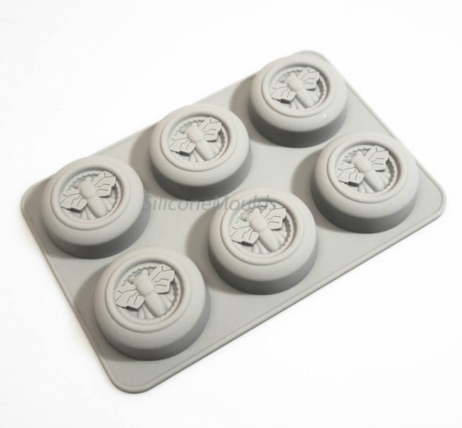 6 cell Circular Honey Bee (Grey) Silicone Baking / Soap / Wax Mould - 42ml vol.