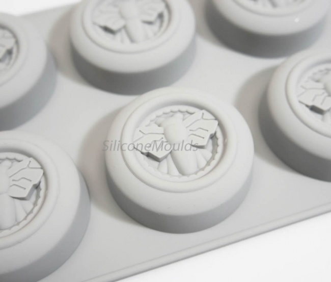 6 cell Circular Honey Bee (Grey) Silicone Baking / Soap / Wax Mould - 42ml vol.