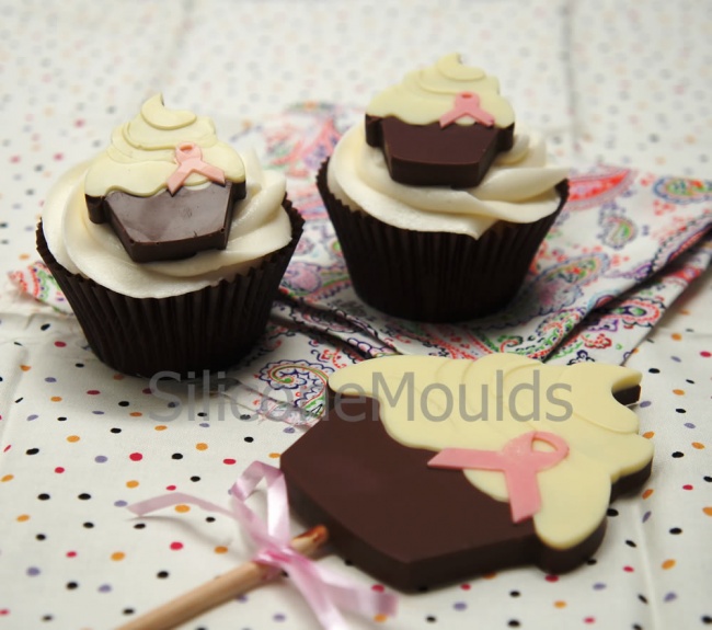 4+1 PINK Charity Cupcake Lolly / Chocolate Bar Candy Silicone Baking Mould