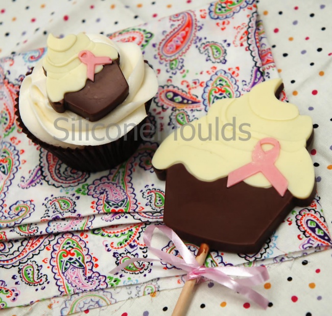 4+1 PINK Charity Cupcake Lolly / Chocolate Bar Candy Silicone Baking Mould