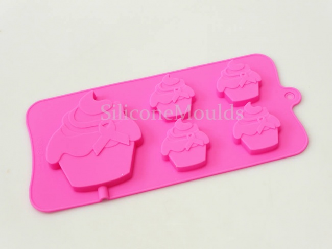 4+1 PINK Charity Cupcake Lolly / Chocolate Bar Candy Silicone Baking Mould