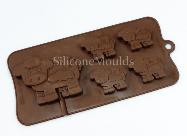 4+1 Cow Lolly / Chocolate Candy Bar Silicone Baking Mould, Farm Animal