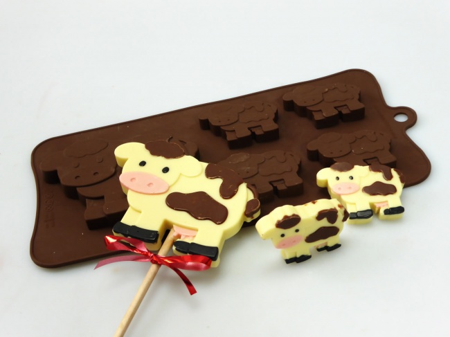 4+1 Cow Lolly / Chocolate Candy Bar Silicone Baking Mould, Farm Animal