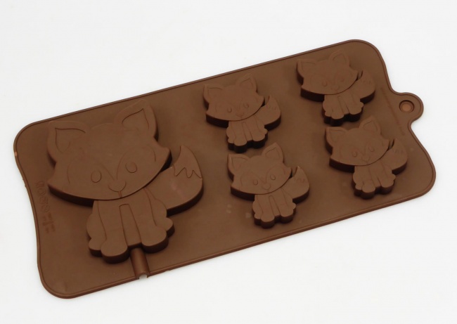 4+1 Fox Lolly / Chocolate Bar Silicone Baking Mould - Woodland Animals