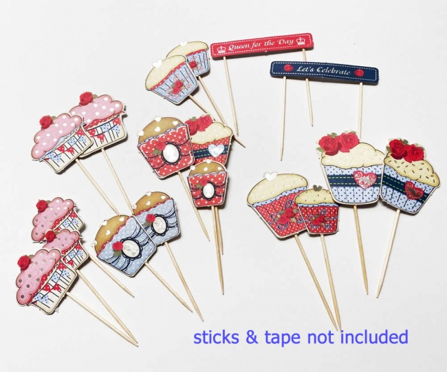 Kanban CELEBRATION CUPCAKES A4 Paper Card Cake Topper / Crafts - Queen Cupcakes / Bunting