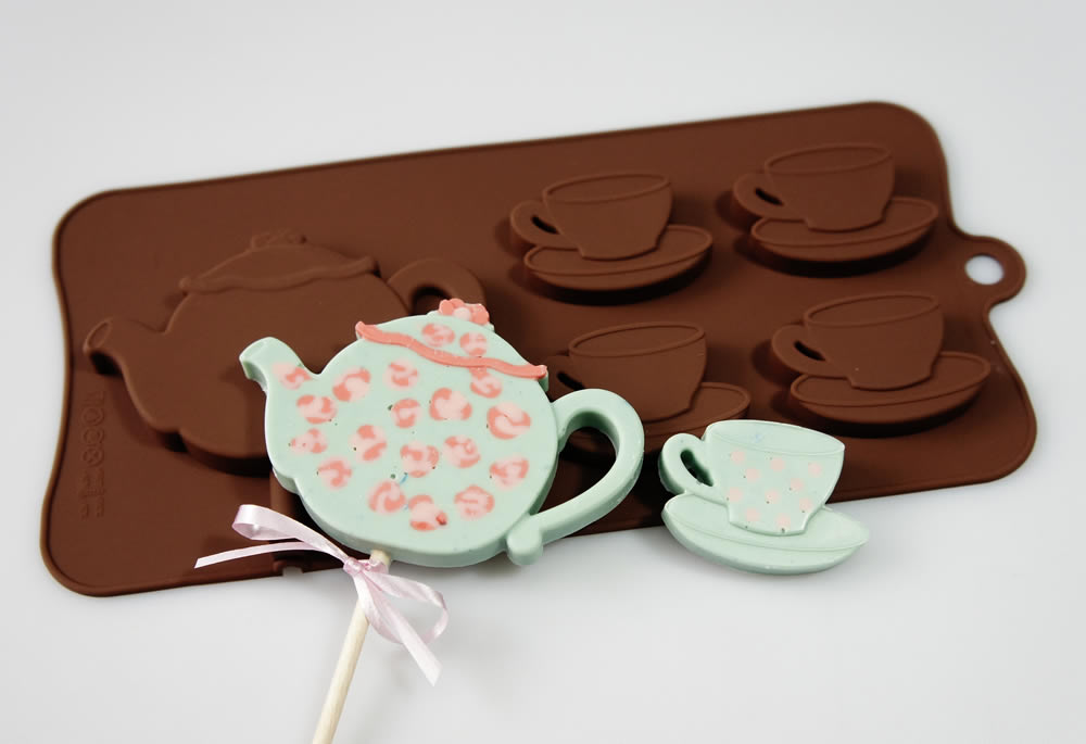 4+1 Vintage Teapot and Teacups Lolly / Novelty Chocolate Bar Silicone