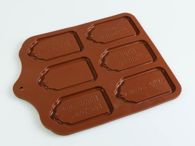 6 cell Large Size Edible Gift Tags - Silicone Chocolate Mould / Multiple Sayings