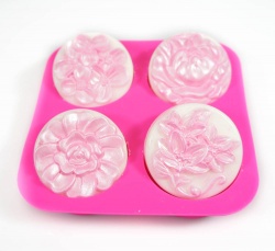 4 cell Summer Flowers - Circular Silicone Soap / Wax Mould - bar weight approx 90g
