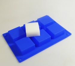 6 cell Blue Square Silicone Soap Mould - Makes 65g Bars