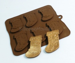 6 Christmas Stockings Chocolate / Candy Silicone Bakeware Mould SJK