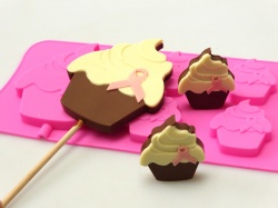 4+1 PINK Charity Cupcake Lolly / Chocolate Bar Candy Silicone Baking Mould