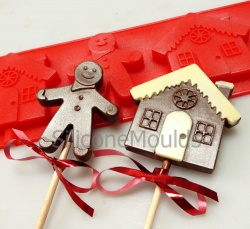 4 cell Gingerbread House Man Lolly / Chocolate Bar Silicone Mould