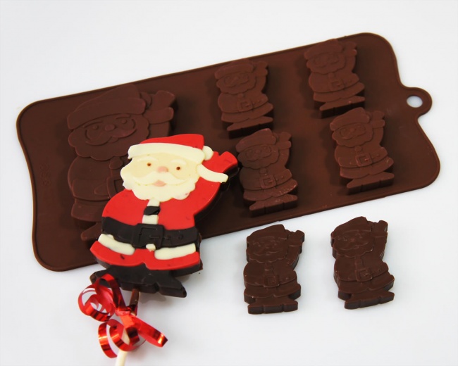 4+1 Waving Santa Lolly / Novelty Chocolate Bar Silicone Baking Mould